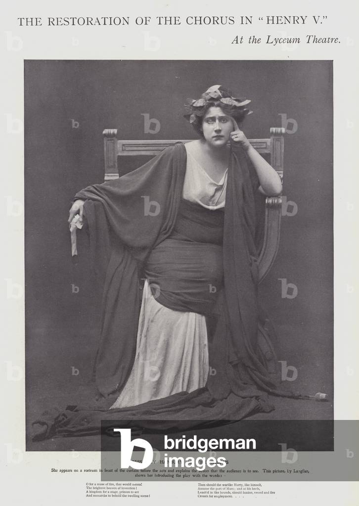 Lily Hanbury as The Chorus in Shakespeare's Henry V at the Lyceum Theatre, London (b/w photo)