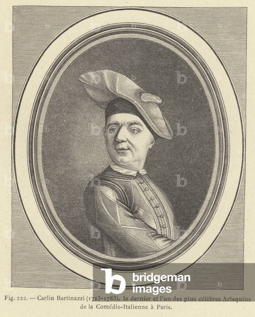 Carlin Bertinazzi, 1713-1783, le dernier et l'un des plus celebres Arlequins de la Comedie-Italienne a Paris (engraving)