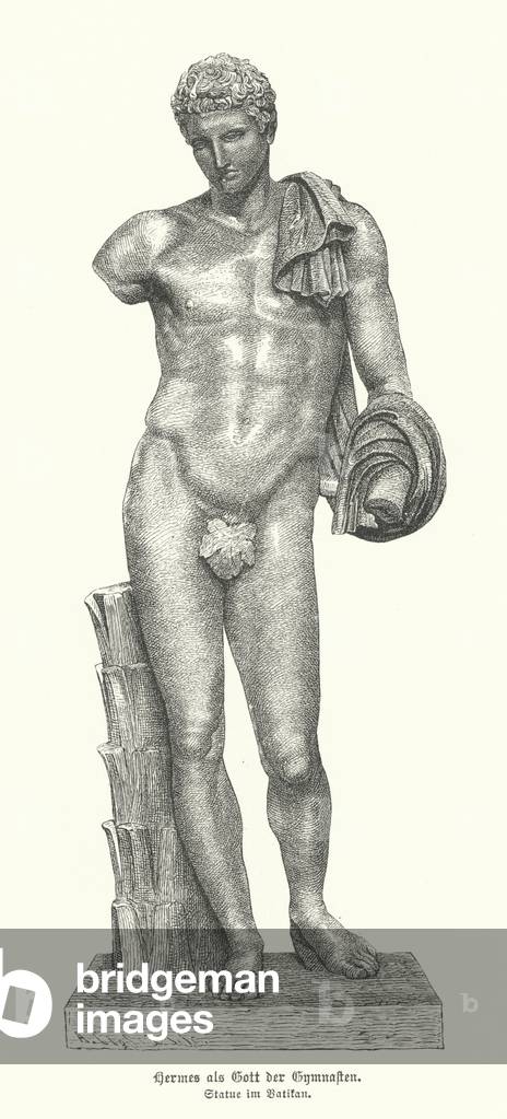Statue of the Ancient Greek god Hermes as the god of gymnasts (engraving)