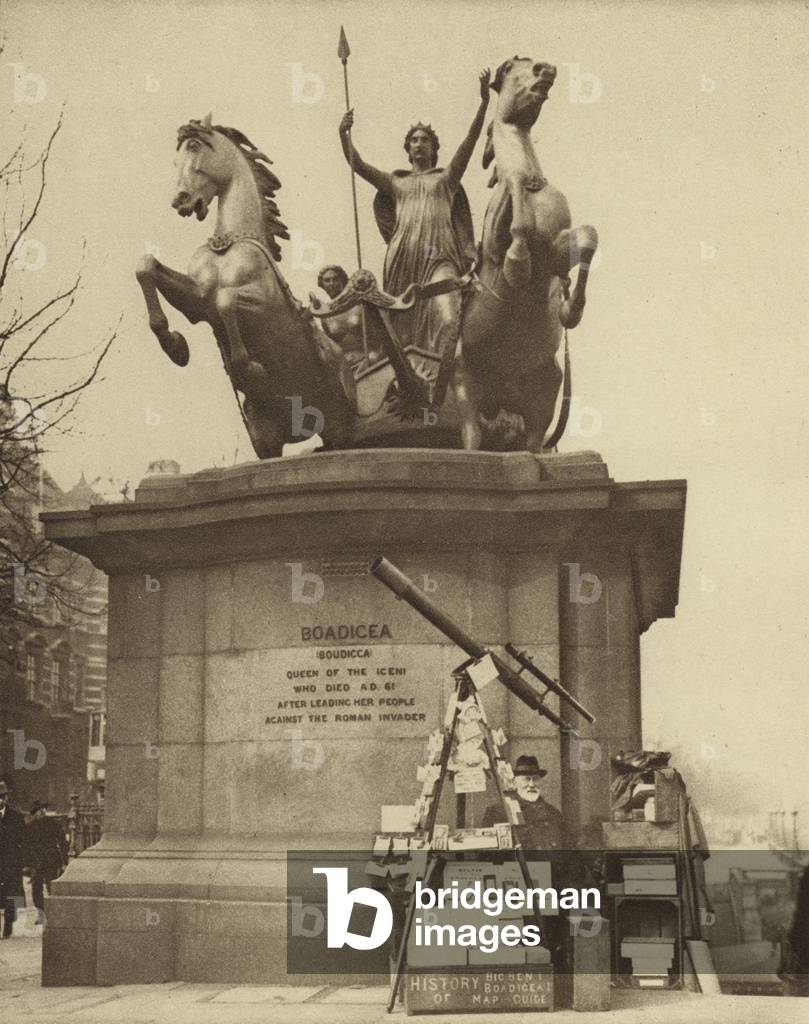 Monument to Boudicca on Westminster Bridge (b/w photo)