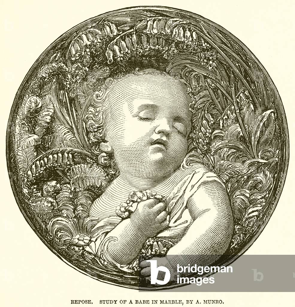 Repose. Study of a Babe in Marble, By A. Munro (engraving)