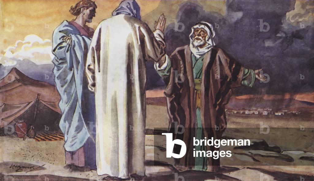 Abraham pleads for the Cities of the Plain (colour litho)