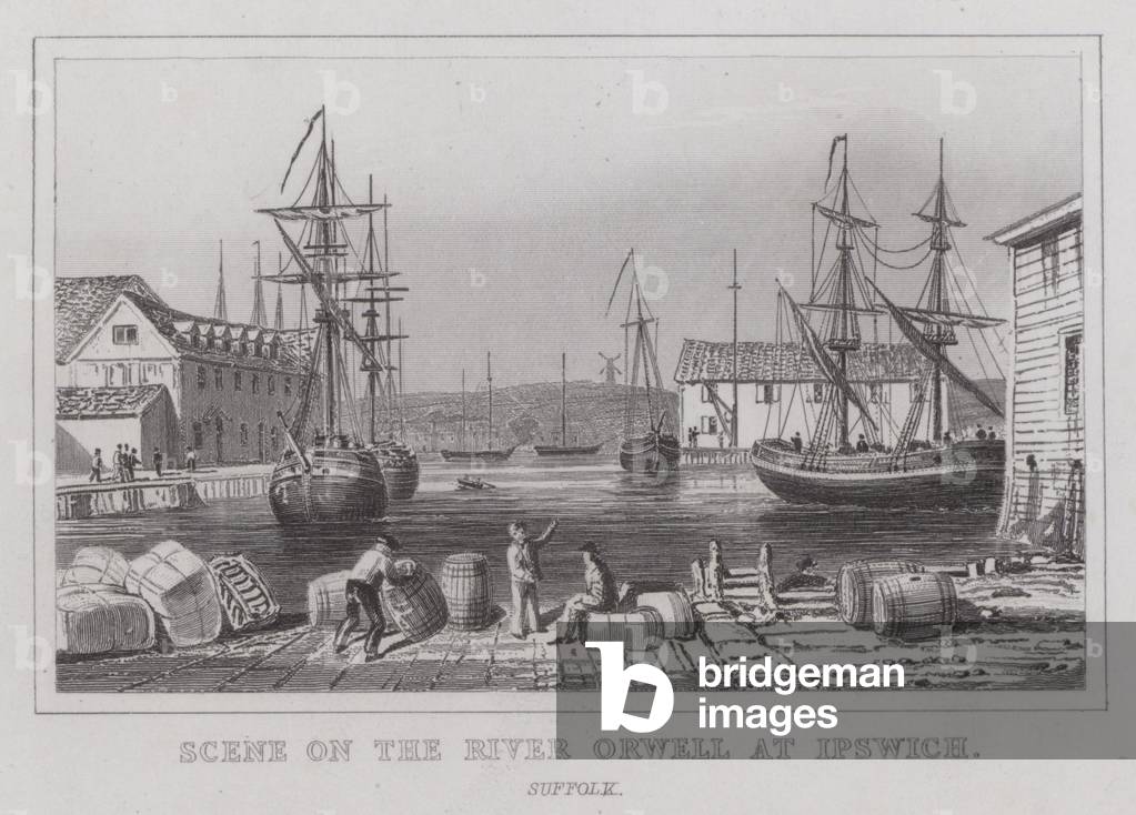 Scene on the River Orwell at Ipswich, Suffolk (engraving)