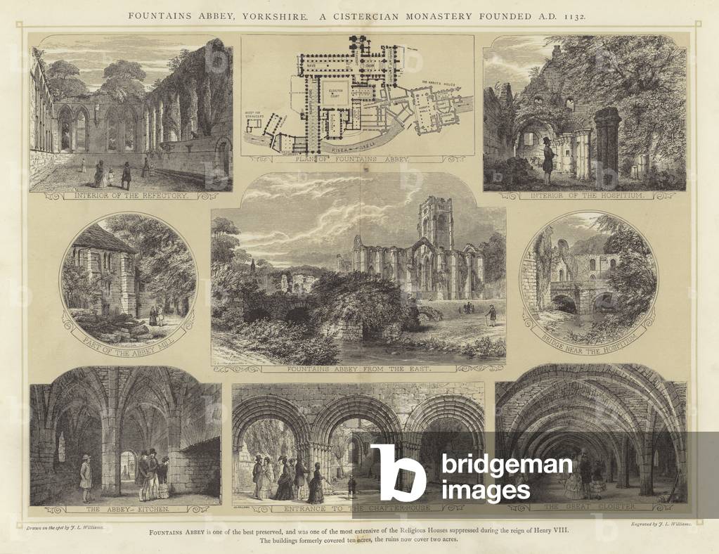Fountains Abbey, Yorkshire, a Cistercian Monastery founded AD 1132 (engraving)