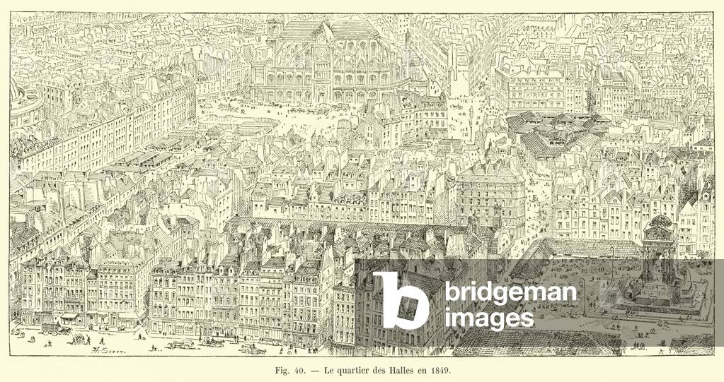 Le quartier des Halles en 1849 (engraving)