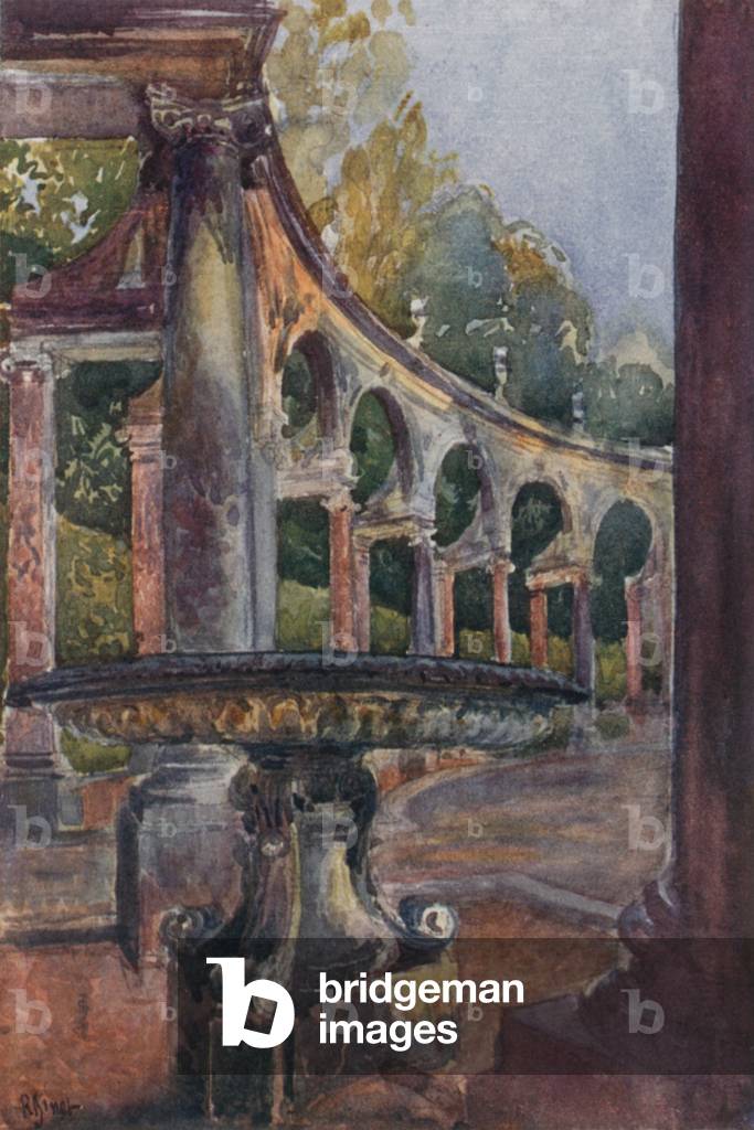 Grove of the Colonnade, Versailles (colour litho)