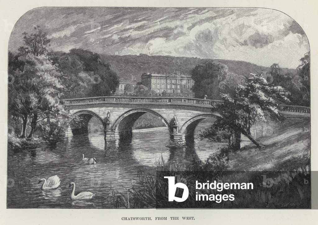 Chatsworth, from the West (litho)