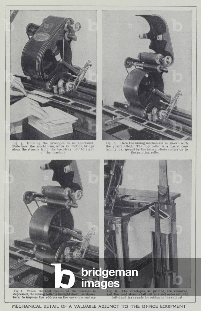 Mechanical detail of a valuable adjunct to the office equipment (b/w photo)