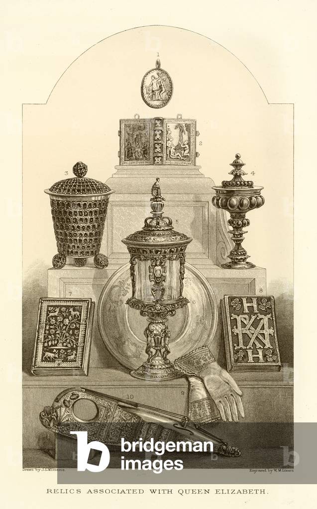 Relics associated with Queen Elizabeth (engraving)