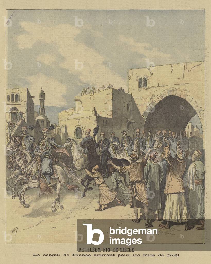 The French consul arriving in Bethlehem for the Christmas celebrations (colour litho)