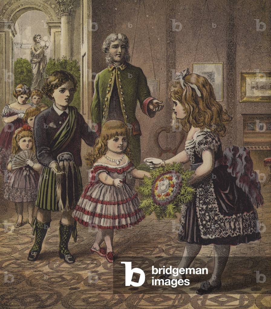 Welcoming a guest to the party (colour litho)