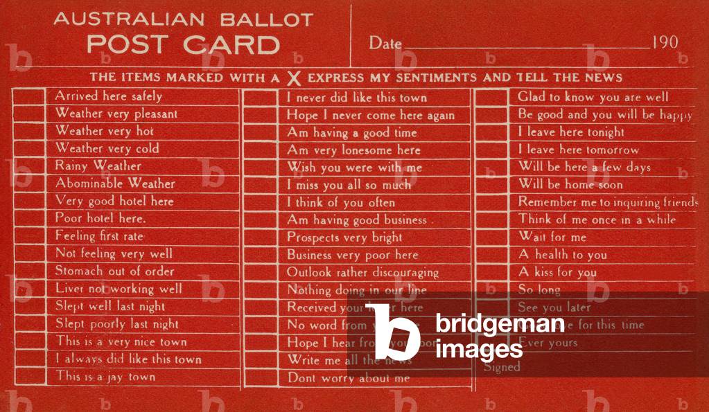 Australian Ballot Post Card (lithograph)