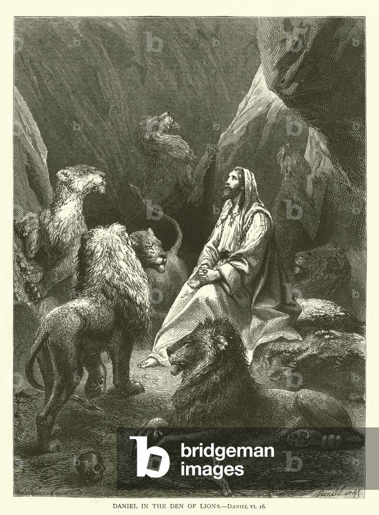 Daniel in the Den of Lions, Daniel, VI, 16 (engraving)