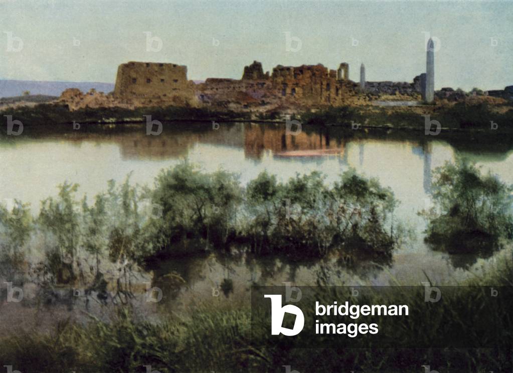 Karnak, general view of the Great Temple of Amen-Ra and the Sacred Lake (coloured photo)