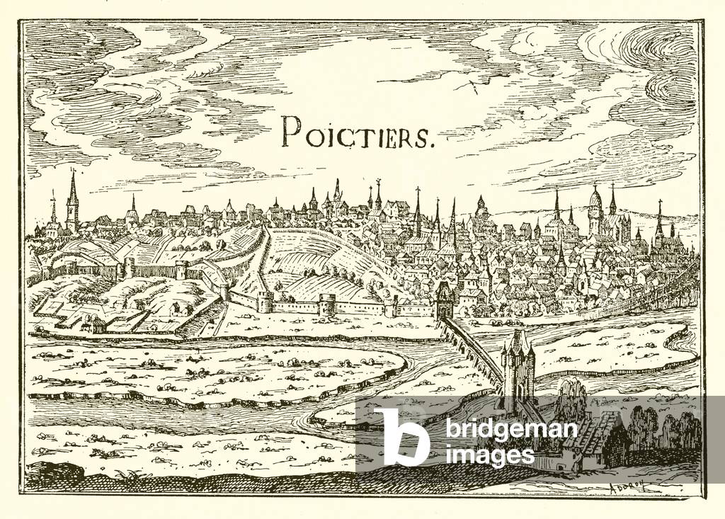 Ancient view of Poitiers (engraving)