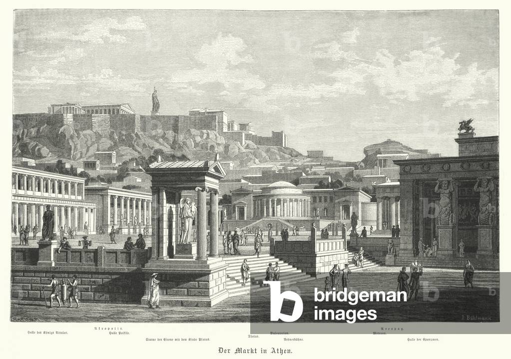 The market in Athens, Ancient Greece (engraving)
