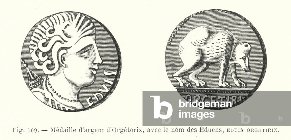 Medaille d'argent d'Orgetorix, avec le nom des Eduens, Eduis Orgetirix (engraving)
