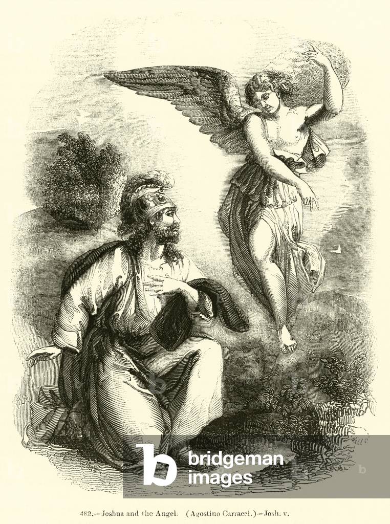 Joshua and the Angel, Agostino Carracci, Joshua v (engraving)
