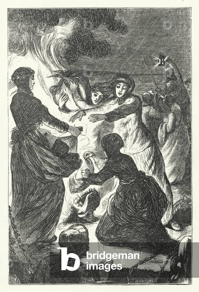 They heaped a great fire on the pier (engraving)