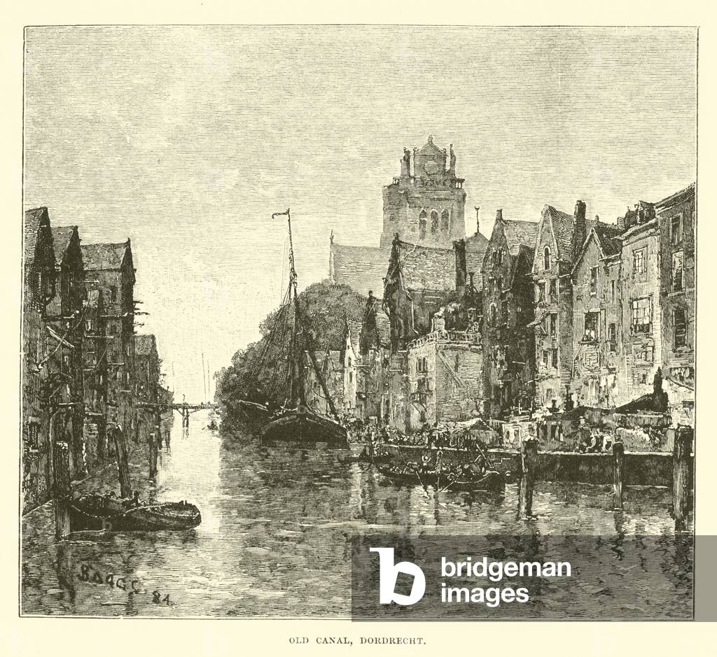 Old canal, Dordrecht (engraving)