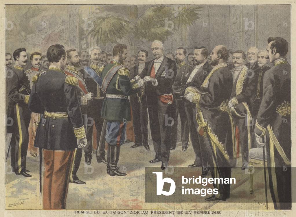 Presentation of the Order of the Golden Fleece to President Faure of France (colour litho)