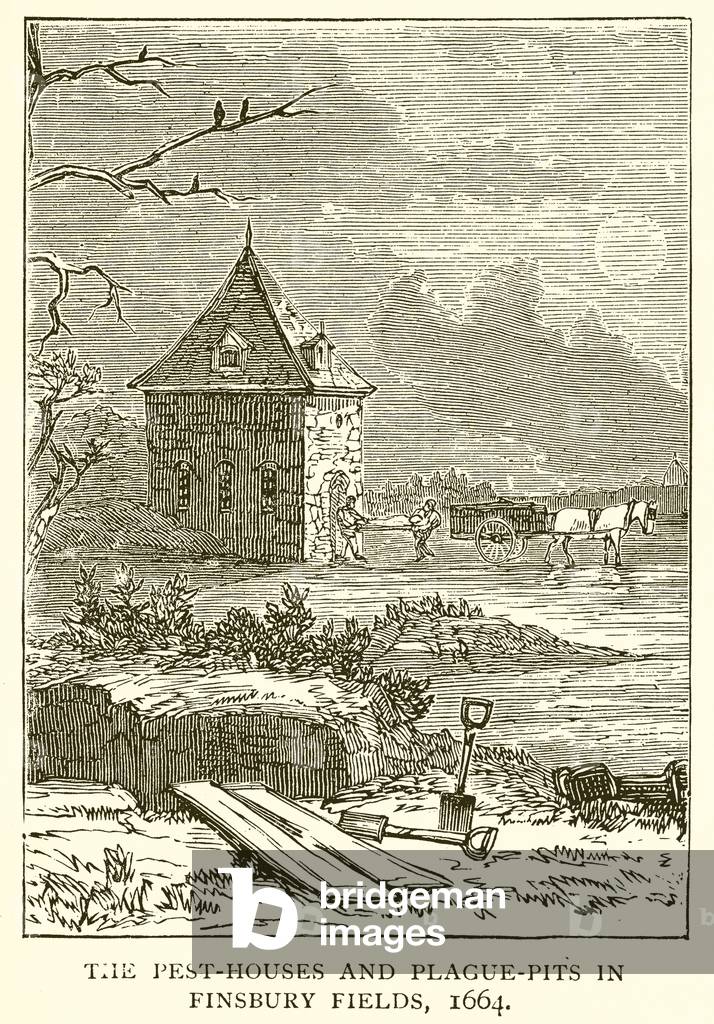 The Pest-Houses and Plague-Pits in Finsbury Fields, 1664 (engraving)