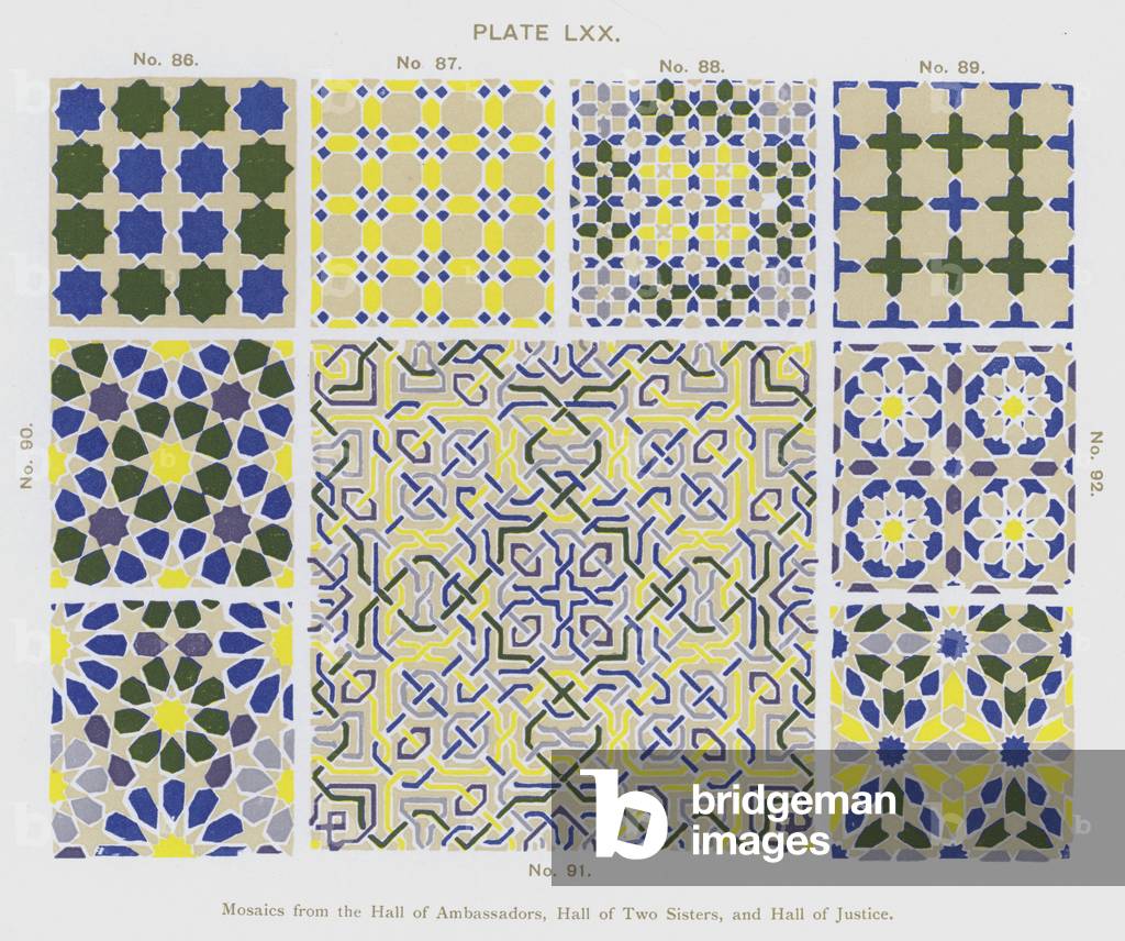Mosaics from the Hall of Ambassadors, Hall of Two Sisters, and Hall of Justice (colour litho)