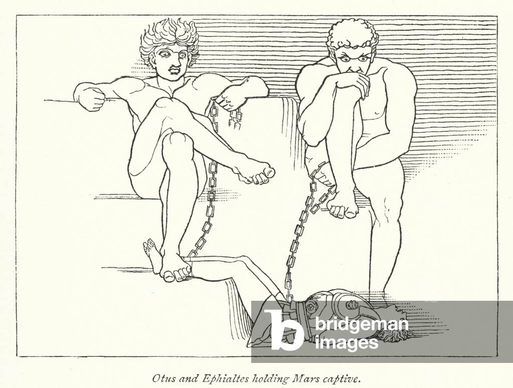 Otus and Ephialtes holding Mars captive (litho)