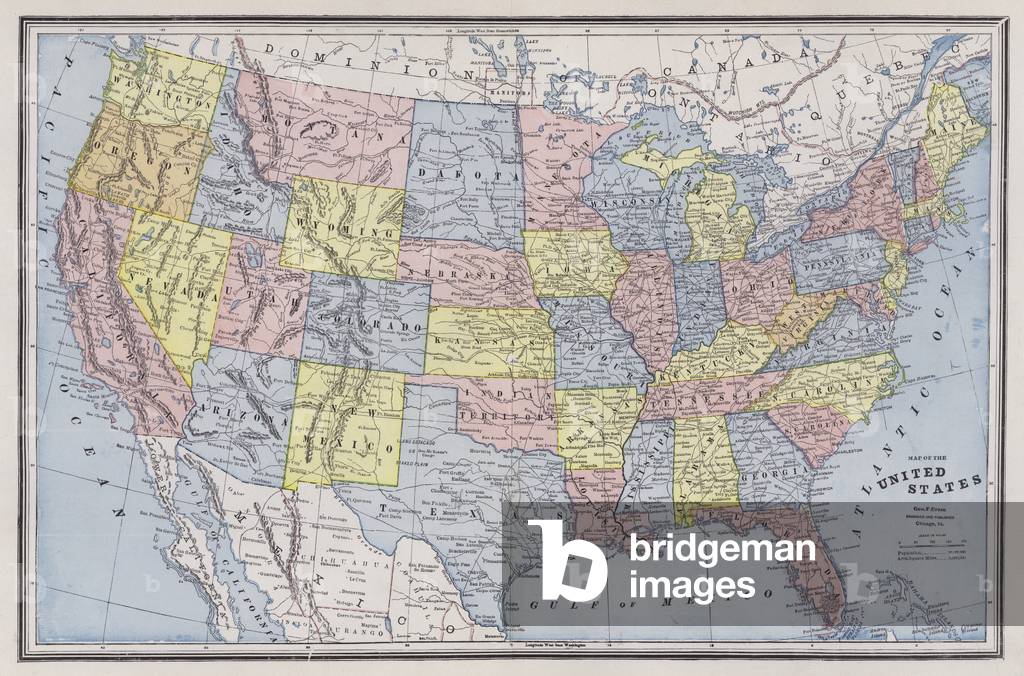 Map of the United States (coloured engraving)