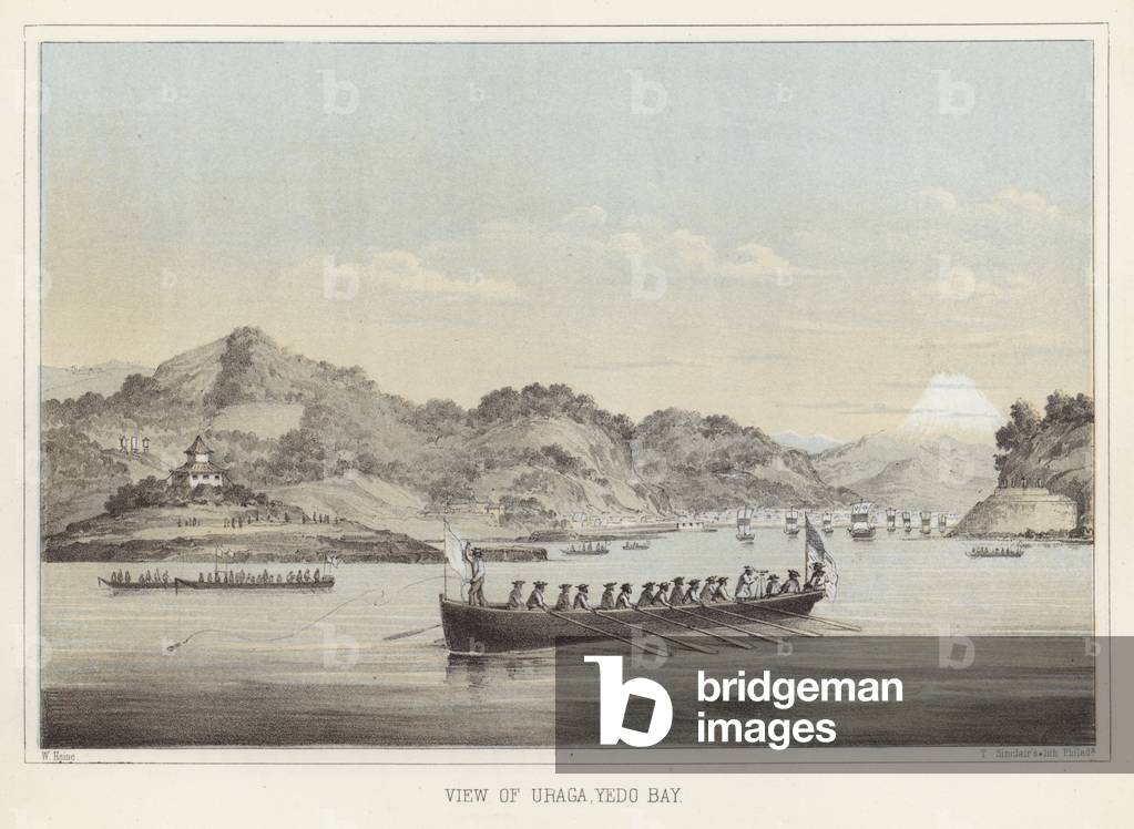 View of Uraga, Yedo Bay, Japan (colour litho)