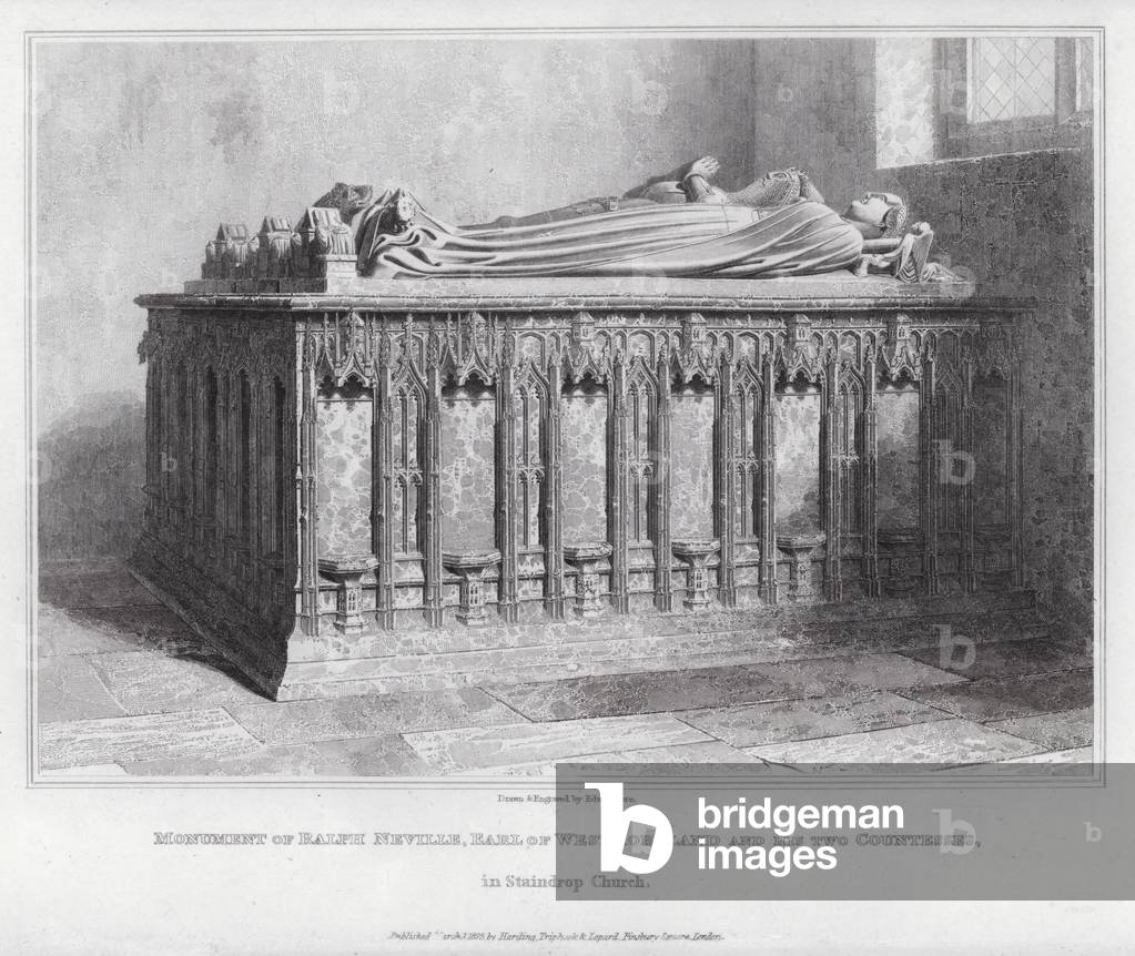 Monument of Ralph Neville, Earl of Westmoreland and his two Countesses, in Staindrop Church (engraving)