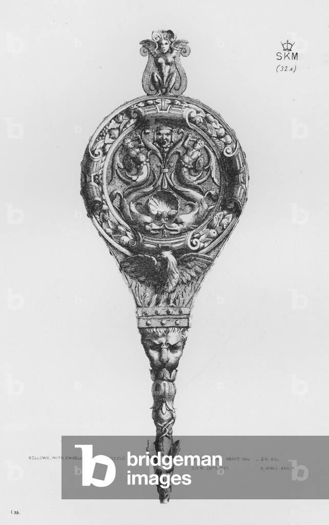 Victoria And Albert Museum: Bellows, with chiselled bronze nozzle, Italian work, about 1550 (engraving)