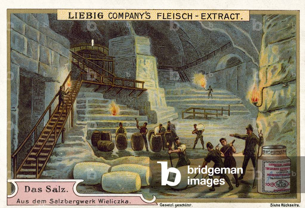 Salt: Wieliczka salt mine, Poland (chromolitho)