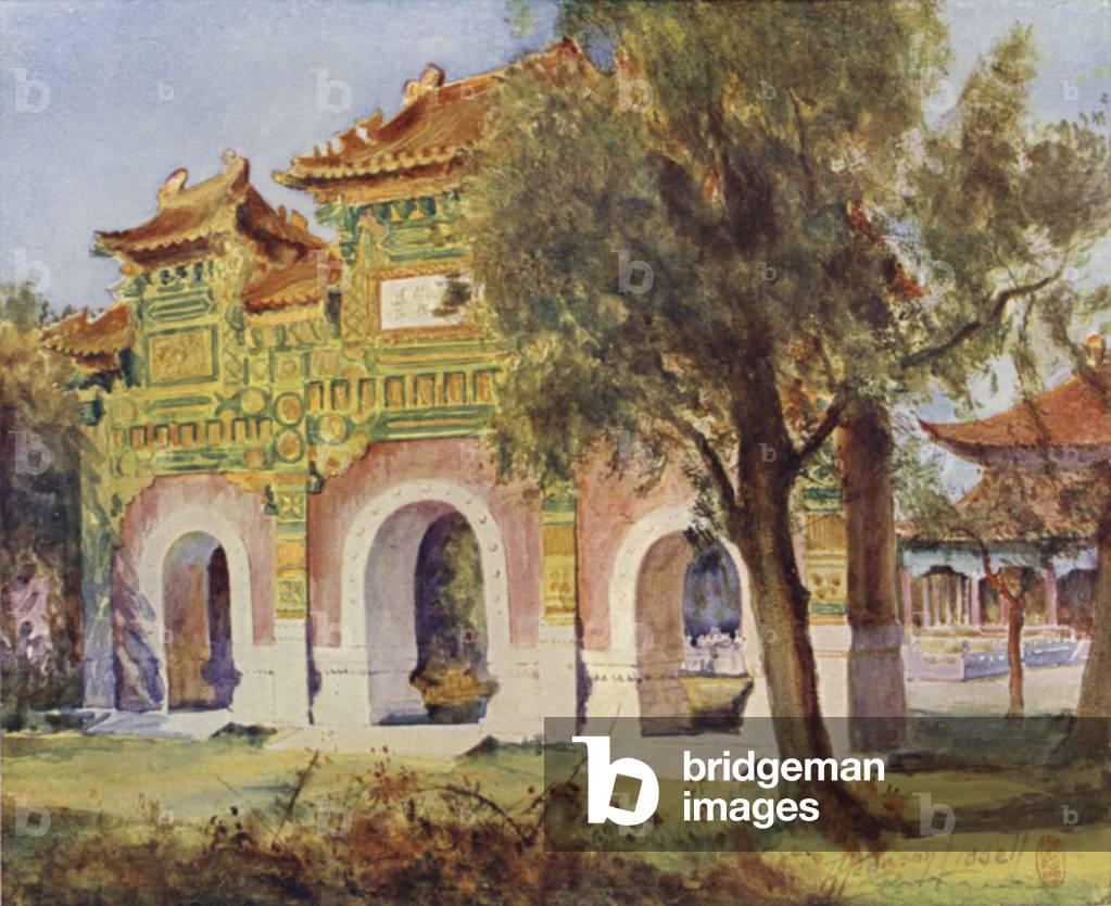 Peking, Porcelain Pailau at the Hall of the Classics (colour litho)