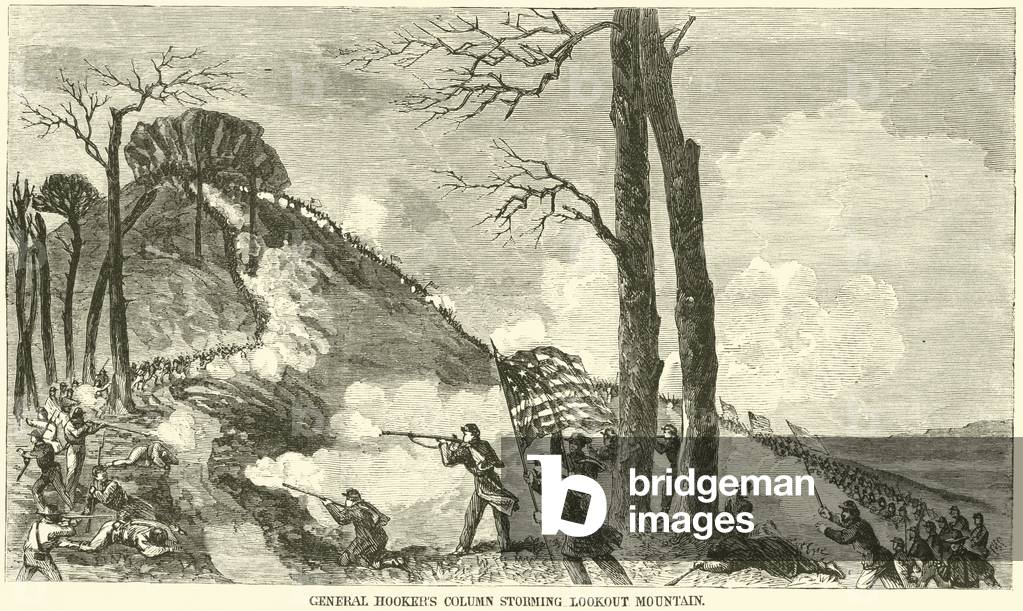 General Hooker's column storming Lookout Mountain, November 1863 (engraving)