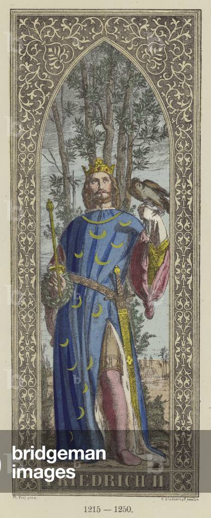Friedrich II, 1215-1250 (coloured engraving)