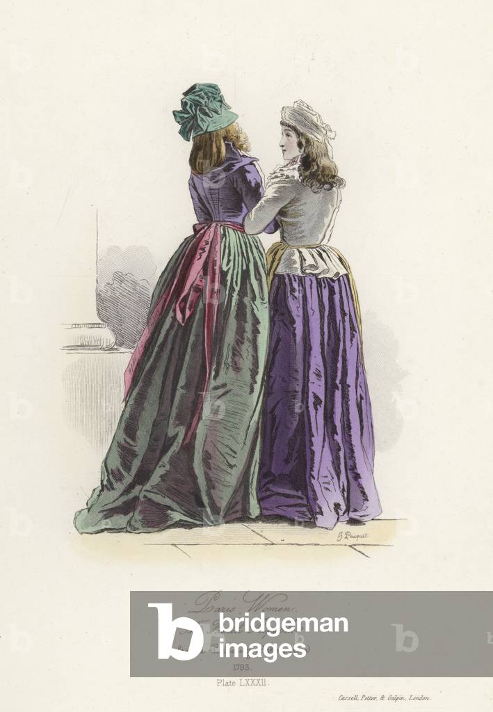 Paris women, time of the French Revolution (coloured engraving)