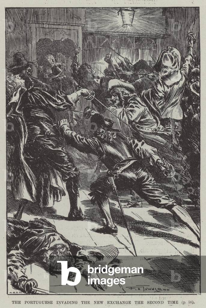 The Portuguese invading the New Exchange the second time (engraving)