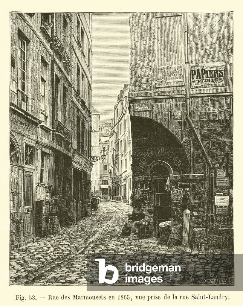 Rue des Marmousets en 1865, vue prise de la rue Saint-Landry (engraving)