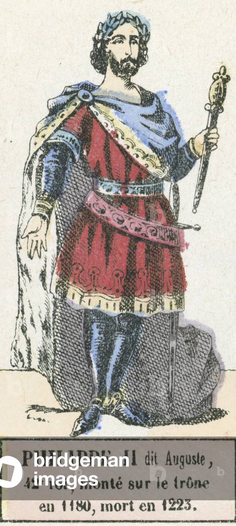 Philippe II dit Auguste, 42e roi, monte sur le trone en 1180, mort en 1223 (coloured engraving)