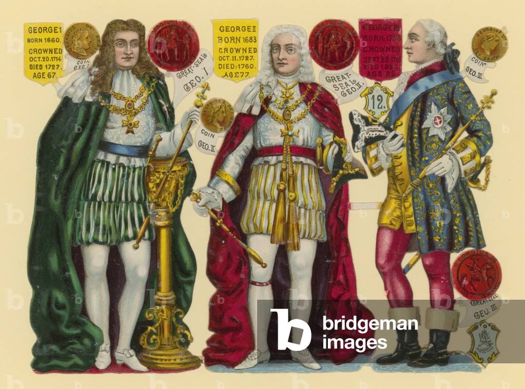 Victorian scrap: King George I, King George II, King George III