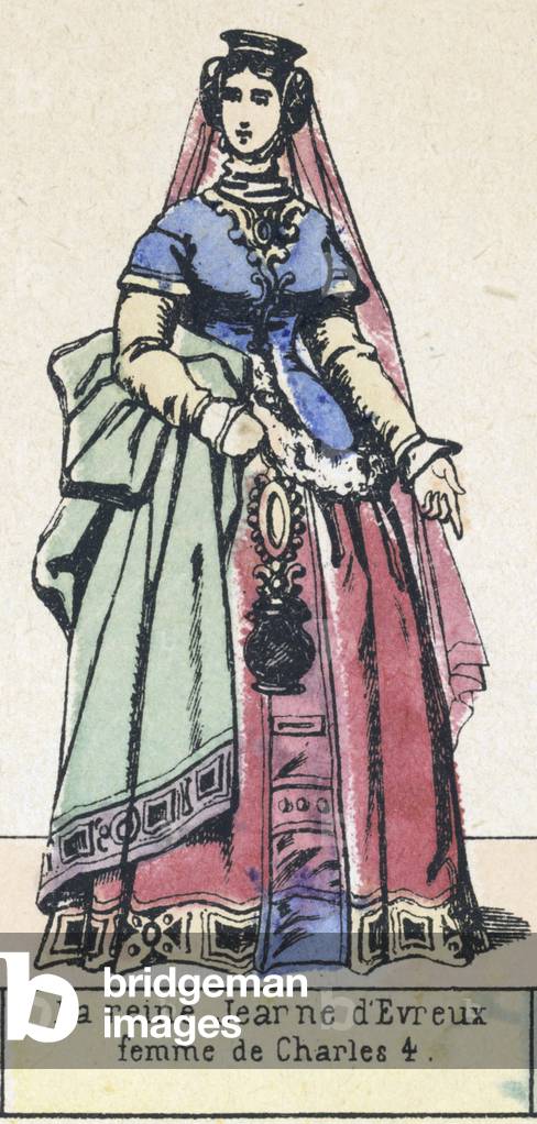 La reine Jeanne d'Evreux, femme de Charles 4 (coloured engraving)
