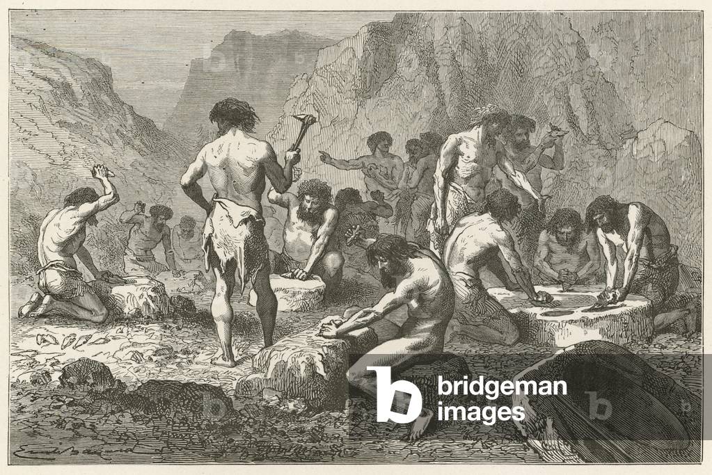 Le premier atelier de l'industrie humaine, ou l'atelier de fabrication et de polissage des silex a Pressigny (engraving)