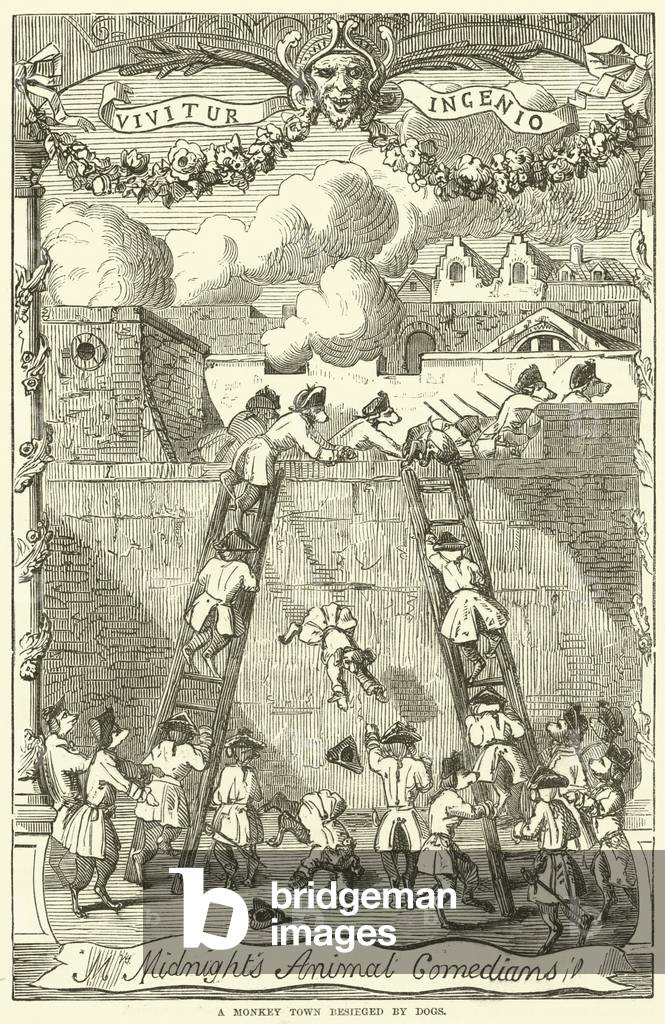 A Monkey Town Besieged by Dogs (engraving)