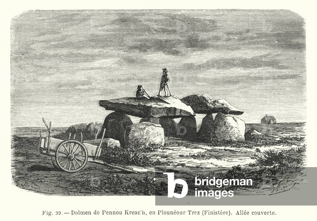 Dolmen de Pennou Kreach, en Plouneour Trez, Finistere, Allee couverte (engraving)