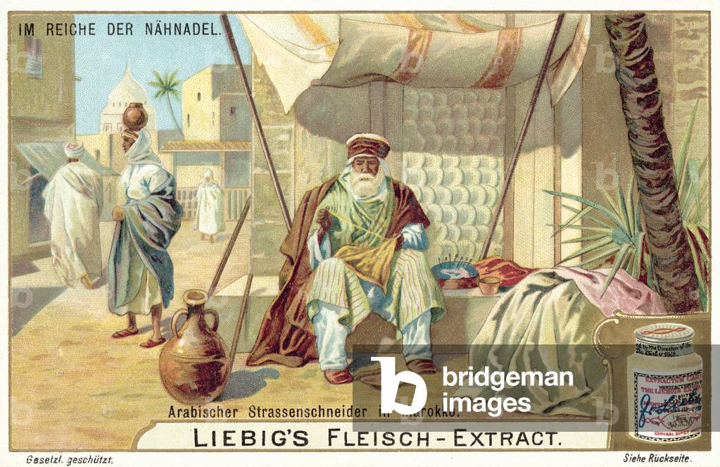 Arab street tailor in Morocco (chromolitho)