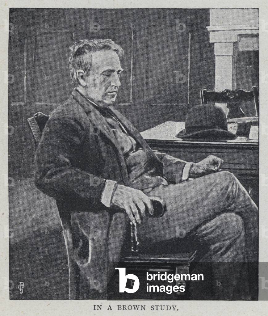 Thomas Edison, In a Brown Study (b/w photo)