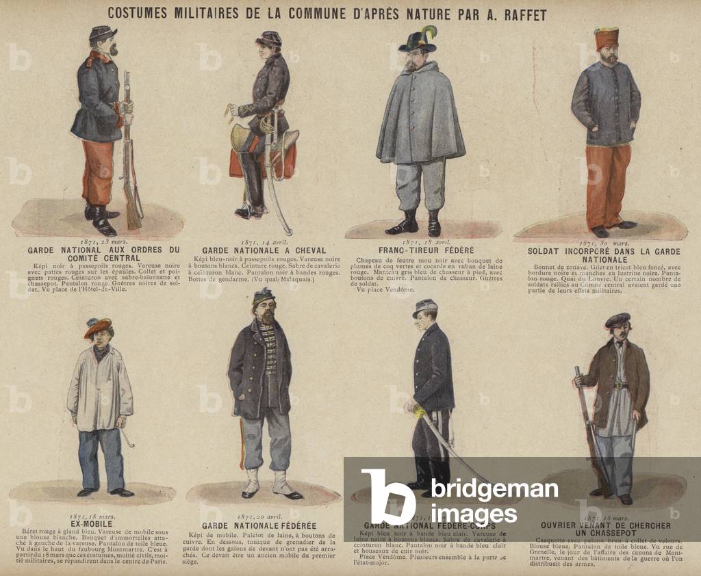 La Commune de Paris, Costumes Militaires De La Commune by A Raffet (colour litho)