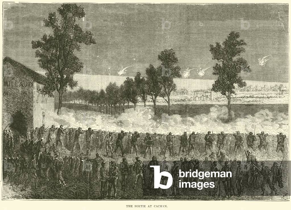 The Sortie at Cachan, October 1870 (engraving)