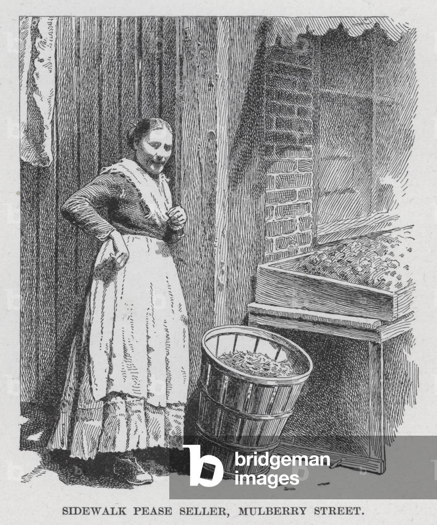 Sidewalk Pease Seller, Mulberry Street (litho)